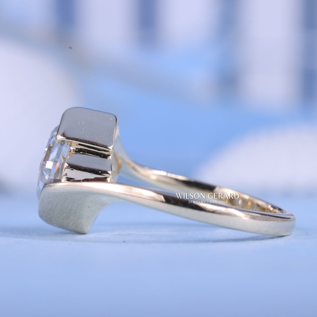 1.0CT-2.0CT Asscher E/VS Lab Grown Diamond Tension Style Unique Engagement Ring With Classic Curved Band