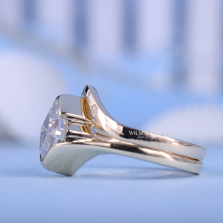 1.0CT-2.0CT Asscher E/VS Lab Grown Diamond Tension Style Unique Engagement Ring With Classic Curved Band