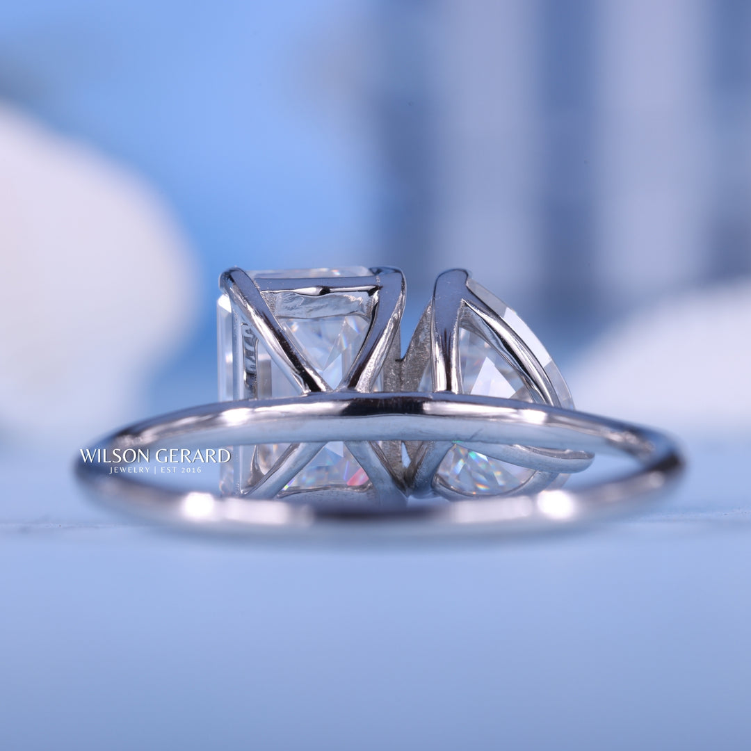 1.0CT Emerald & Pear E/VS1 CVD Diamond Toi Et Moi Engagement Ring