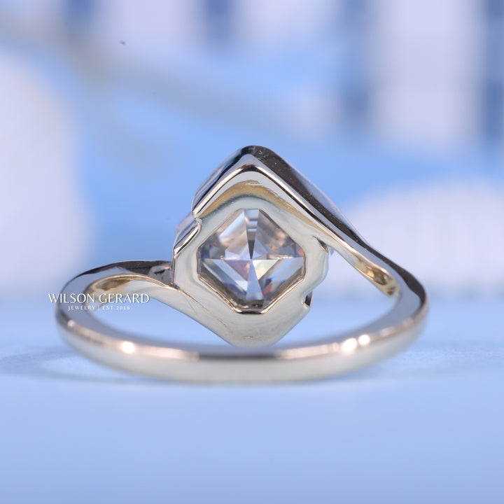 1.0CT-2.0CT Asscher E/VS Lab Grown Diamond Tension Style Unique Engagement Ring With Classic Curved Band