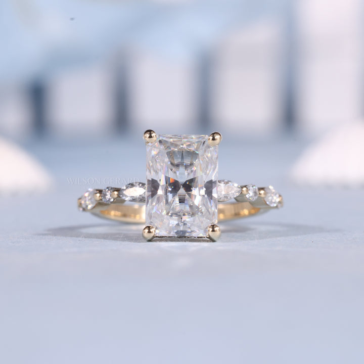 2.50CT Radiant Cut E/VS2 Lab Grown Diamond Hidden Halo Bar Pave Timeless Engagement Rings