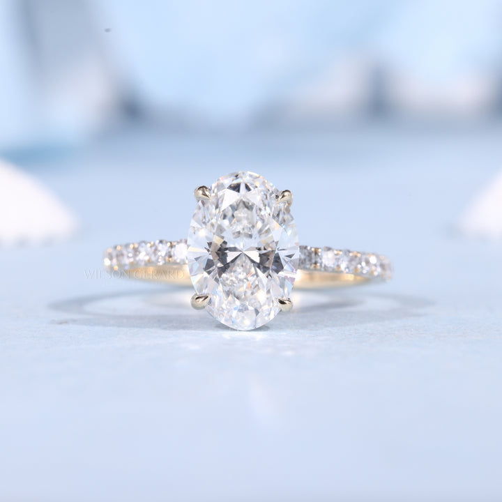 2.50CT Oval Cut E/VS1 Lab Grown Diamond Hidden Halo Pave Engagement Fashion Rings | Timeless Engagement Ring