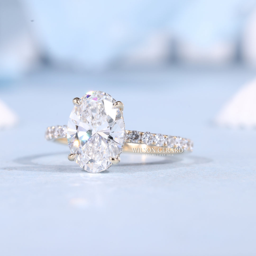 2.50CT Oval Cut E/VS1 Lab Grown Diamond Hidden Halo Pave Engagement Fashion Rings | Timeless Engagement Ring