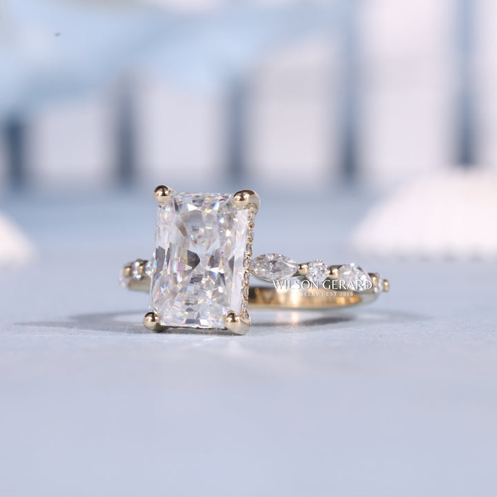 2.50CT Radiant Cut E/VS2 Lab Grown Diamond Hidden Halo Bar Pave Timeless Engagement Rings