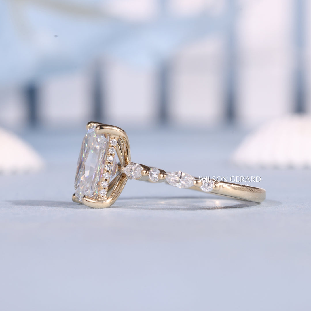 2.50CT Radiant Cut E/VS2 Lab Grown Diamond Hidden Halo Bar Pave Timeless Engagement Rings