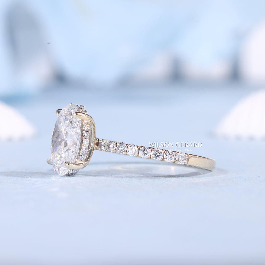 2.50CT Oval Cut E/VS1 Lab Grown Diamond Hidden Halo Pave Engagement Fashion Rings | Timeless Engagement Ring