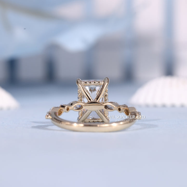 2.50CT Radiant Cut E/VS2 Lab Grown Diamond Hidden Halo Bar Pave Timeless Engagement Rings