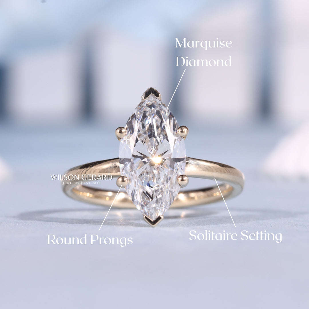 1.50CT Marquise E/VS1 Lab Grown Diamond Solitaire Engagement Gold Rings Fashion