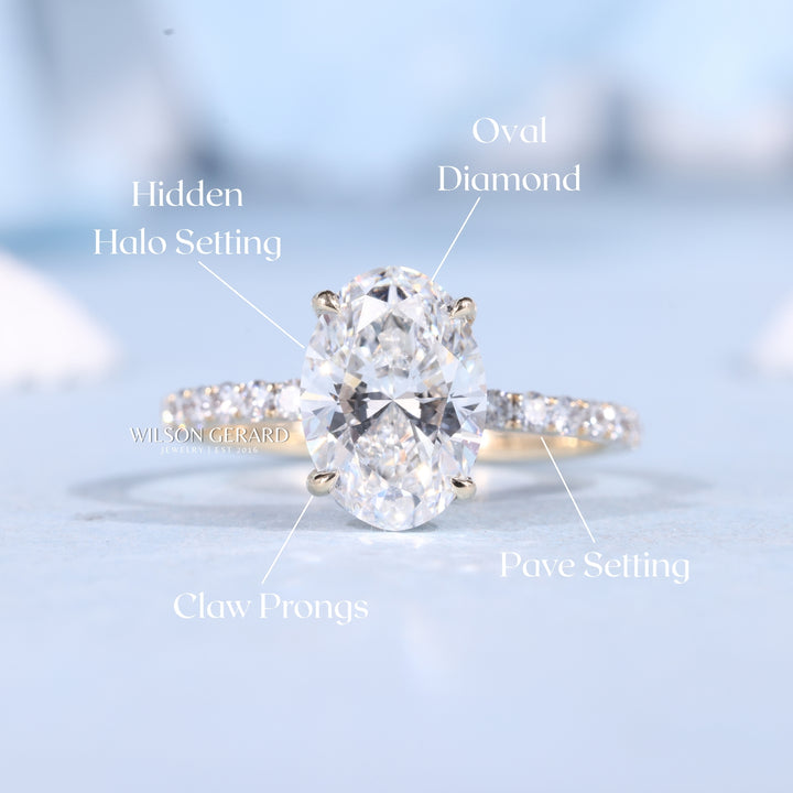 2.50CT Oval Cut E/VS1 Lab Grown Diamond Hidden Halo Pave Engagement Fashion Rings | Timeless Engagement Ring