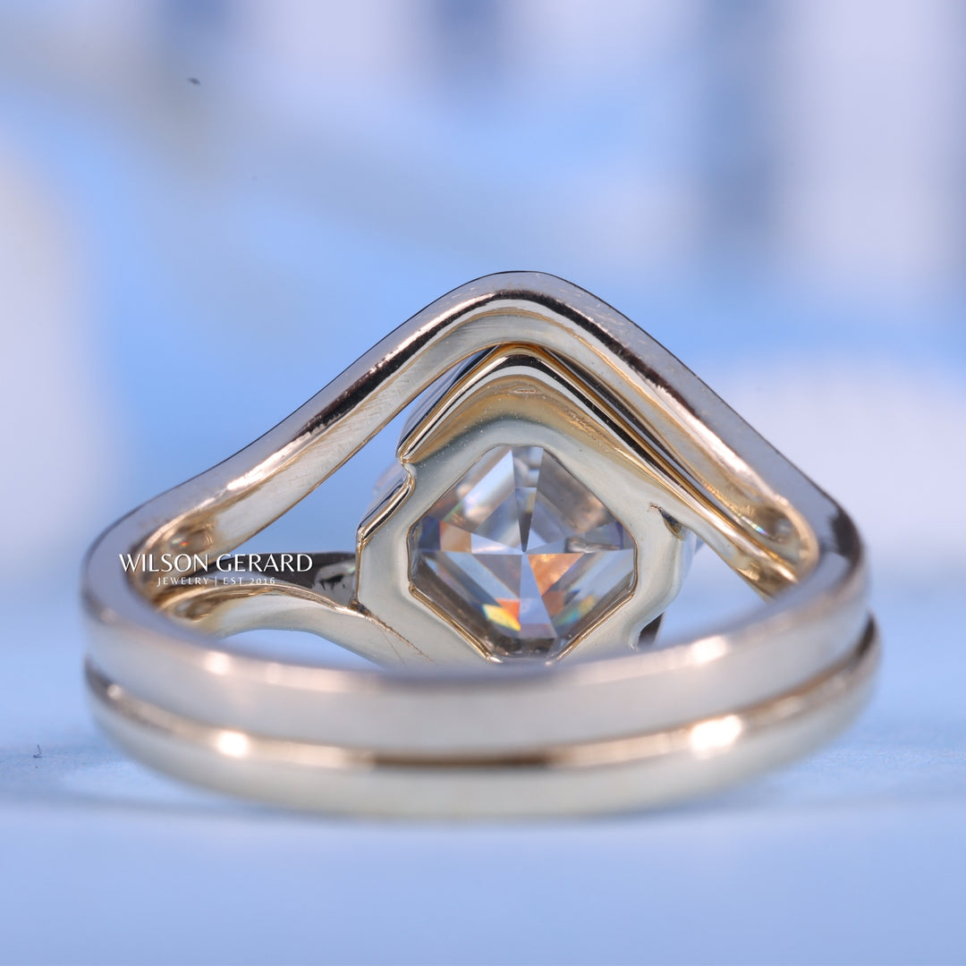 1.0CT-2.0CT Asscher E/VS Lab Grown Diamond Tension Style Unique Engagement Ring With Classic Curved Band