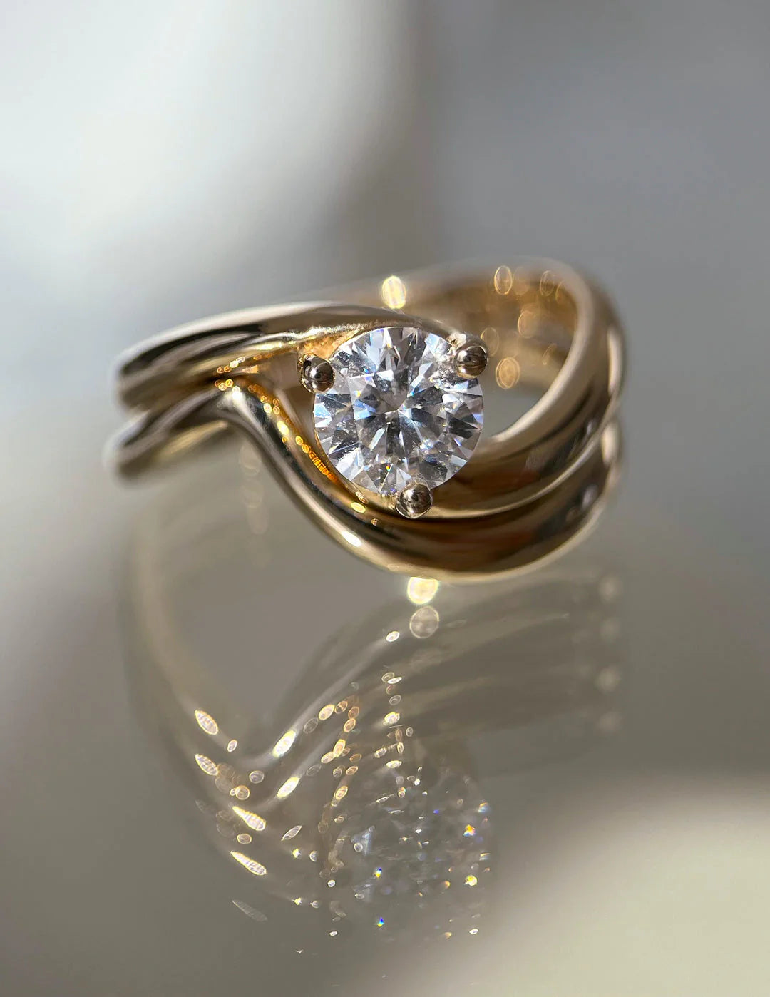 Round Lab Grown Diamond Tension Style Engagement Ring Set