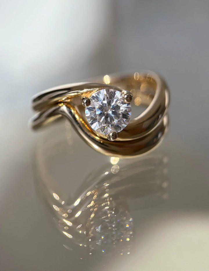 Round Lab Grown Diamond Tension Style Engagement Ring Set