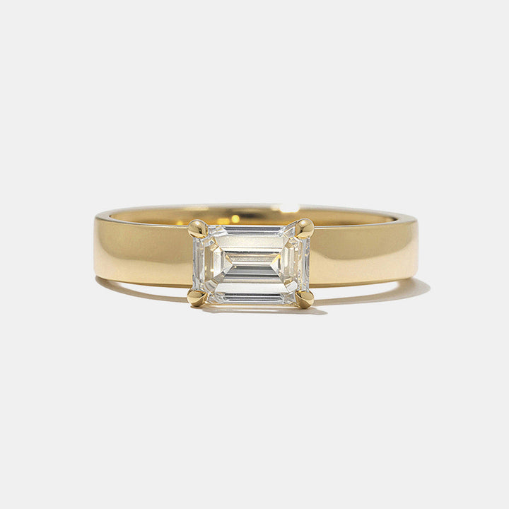 east west emerald cut lab grown diamond cigar band engagement ring 0.75 carat E VS1 solitaire