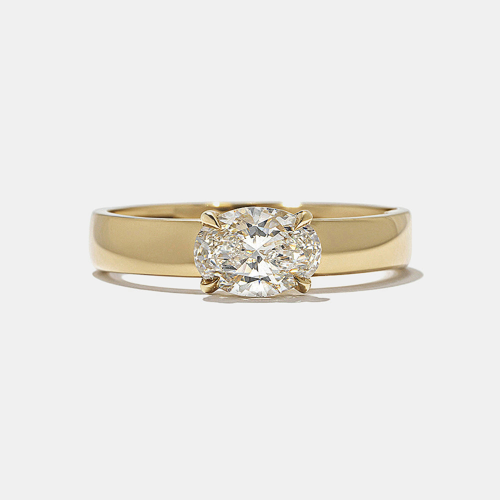 east west oval lab grown diamond cigar band solitaire engagement ring 0.75 carat E VS1 USA