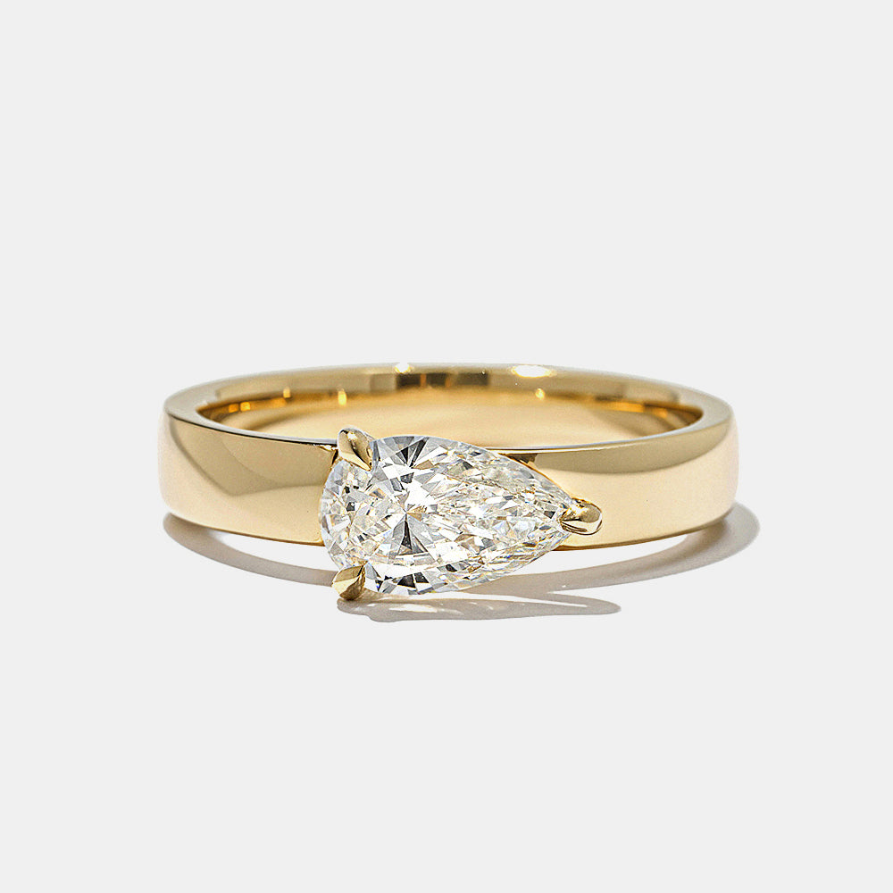 east west pear lab grown diamond cigar band engagement ring 0.75 carat E VS1 solitaire