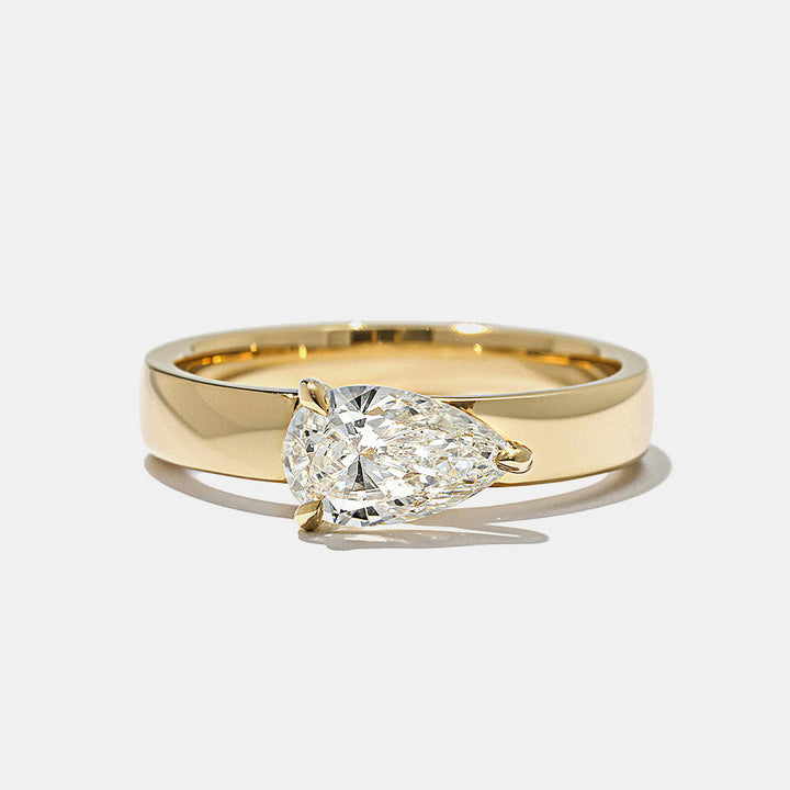 east west pear lab grown diamond cigar band engagement ring 0.75 carat E VS1 solitaire