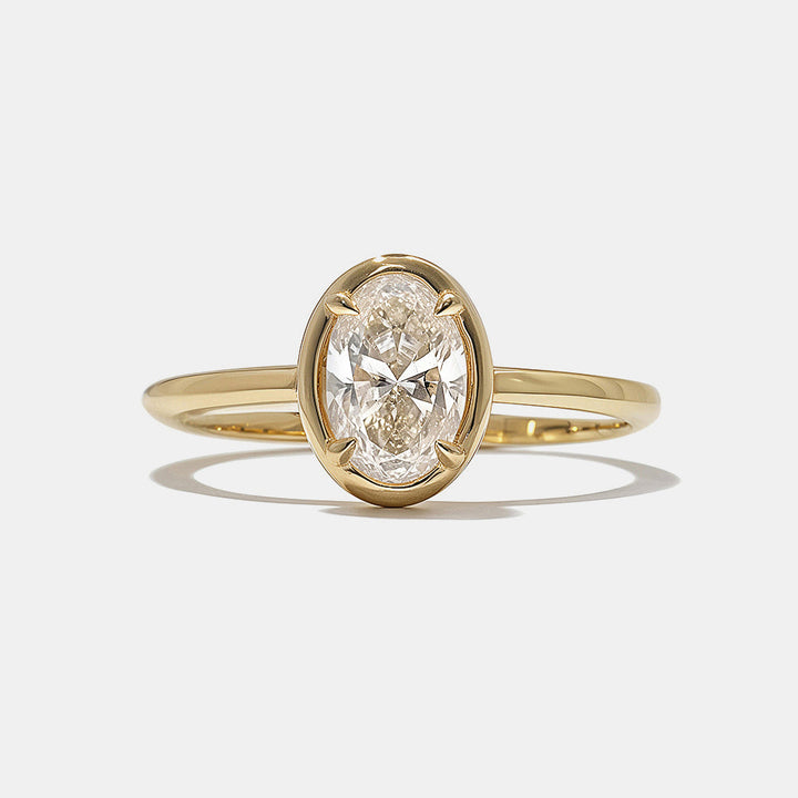 oval lab grown diamond bezel engagement ring 0.75 carat E VS