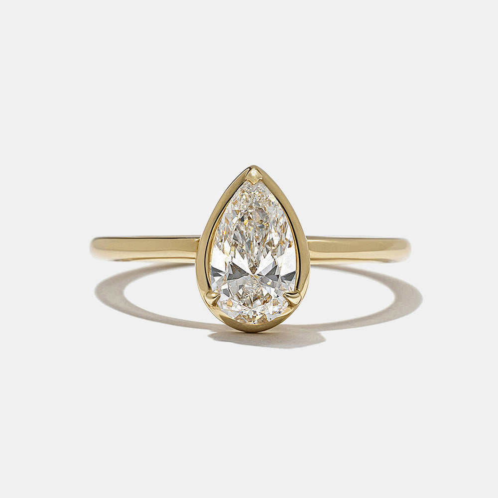 pear lab grown diamond bezel solitaire engagement ring 0.75 carat E VS1