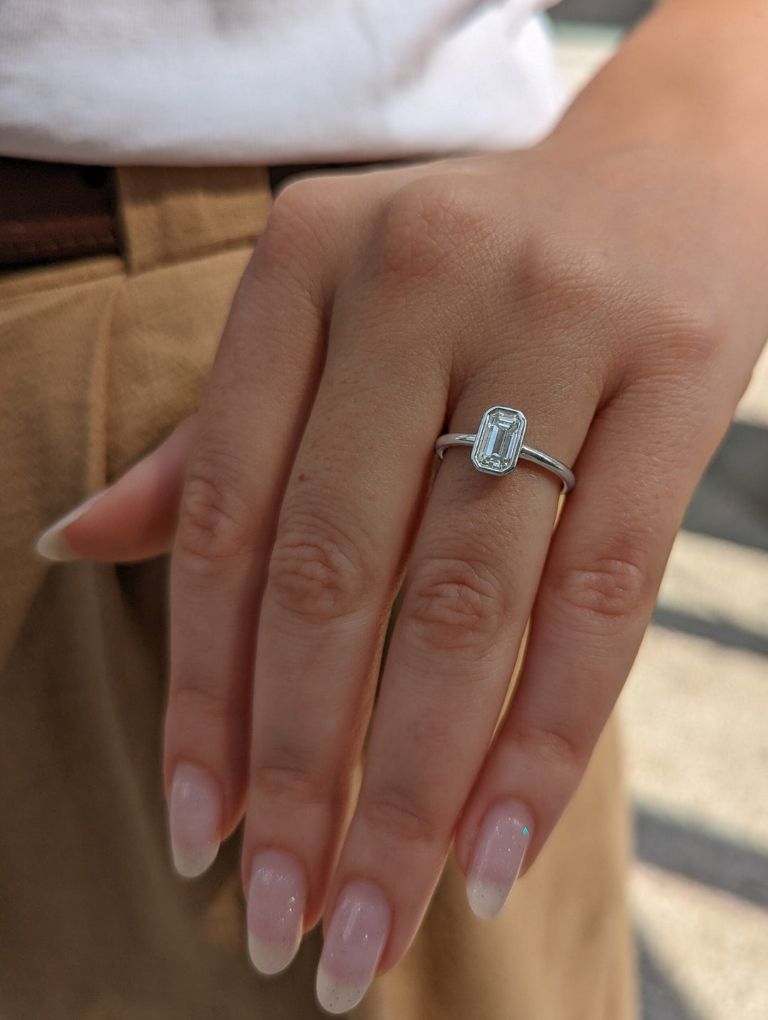Emerald Cut Bezel Set Diamond Ring
