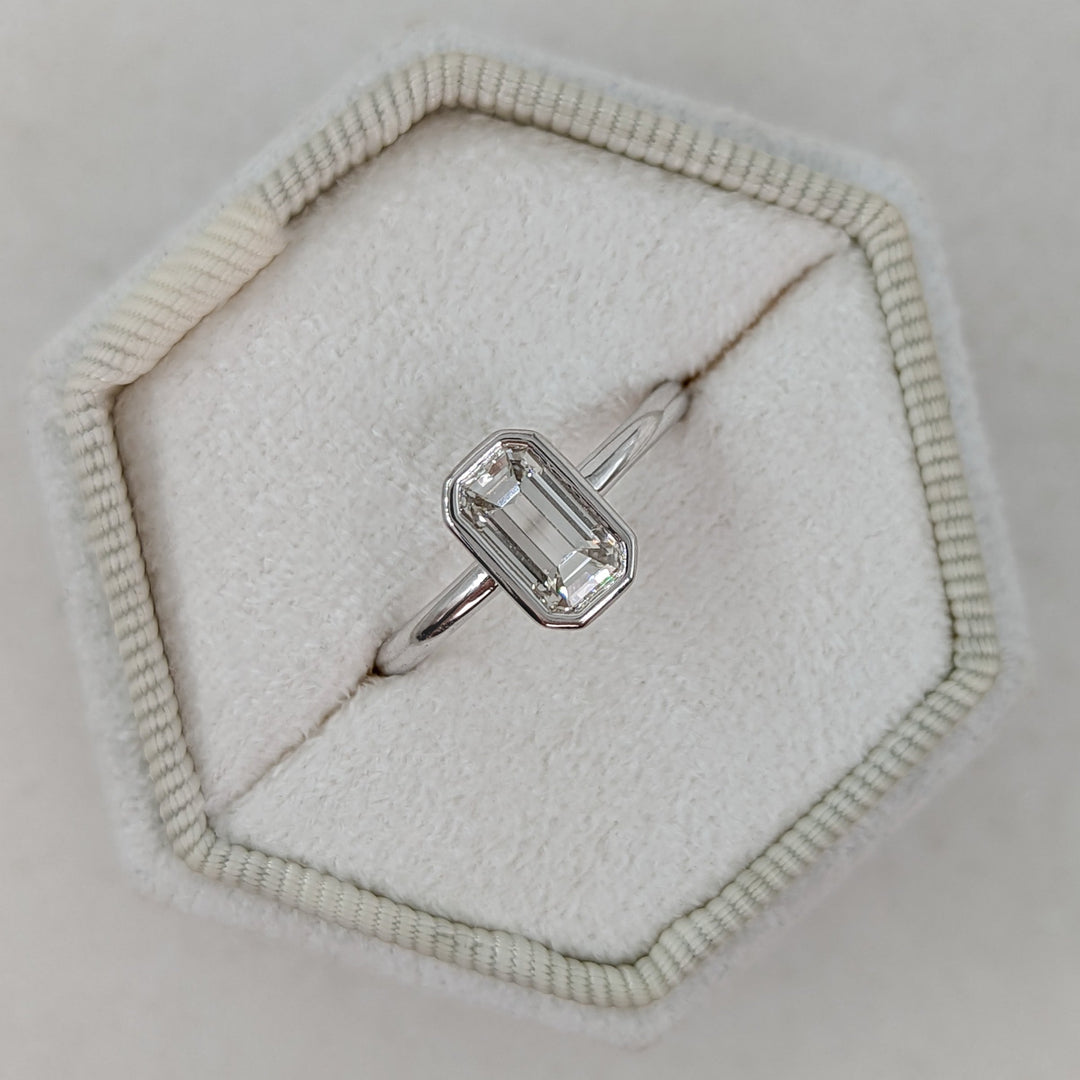 Emerald Cut Bezel Set Lab Grown Diamond Engagement Ring