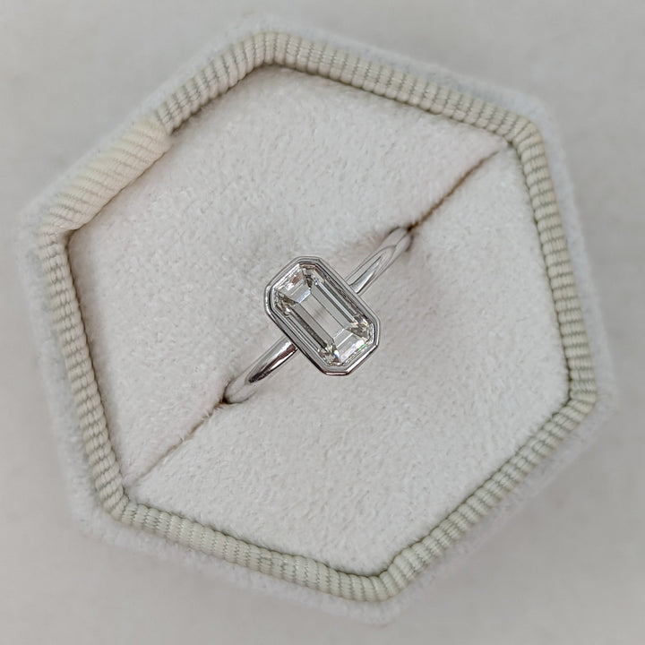 Emerald Cut Bezel Set Lab Grown Diamond Engagement Ring