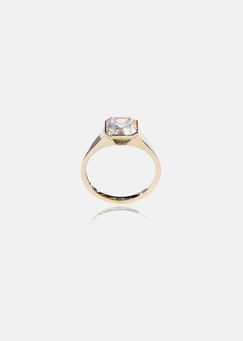 2.50ct Bezel Set Asscher E/VS1 CVD Diamond Solitaire Engagement Ring With Wedding Band