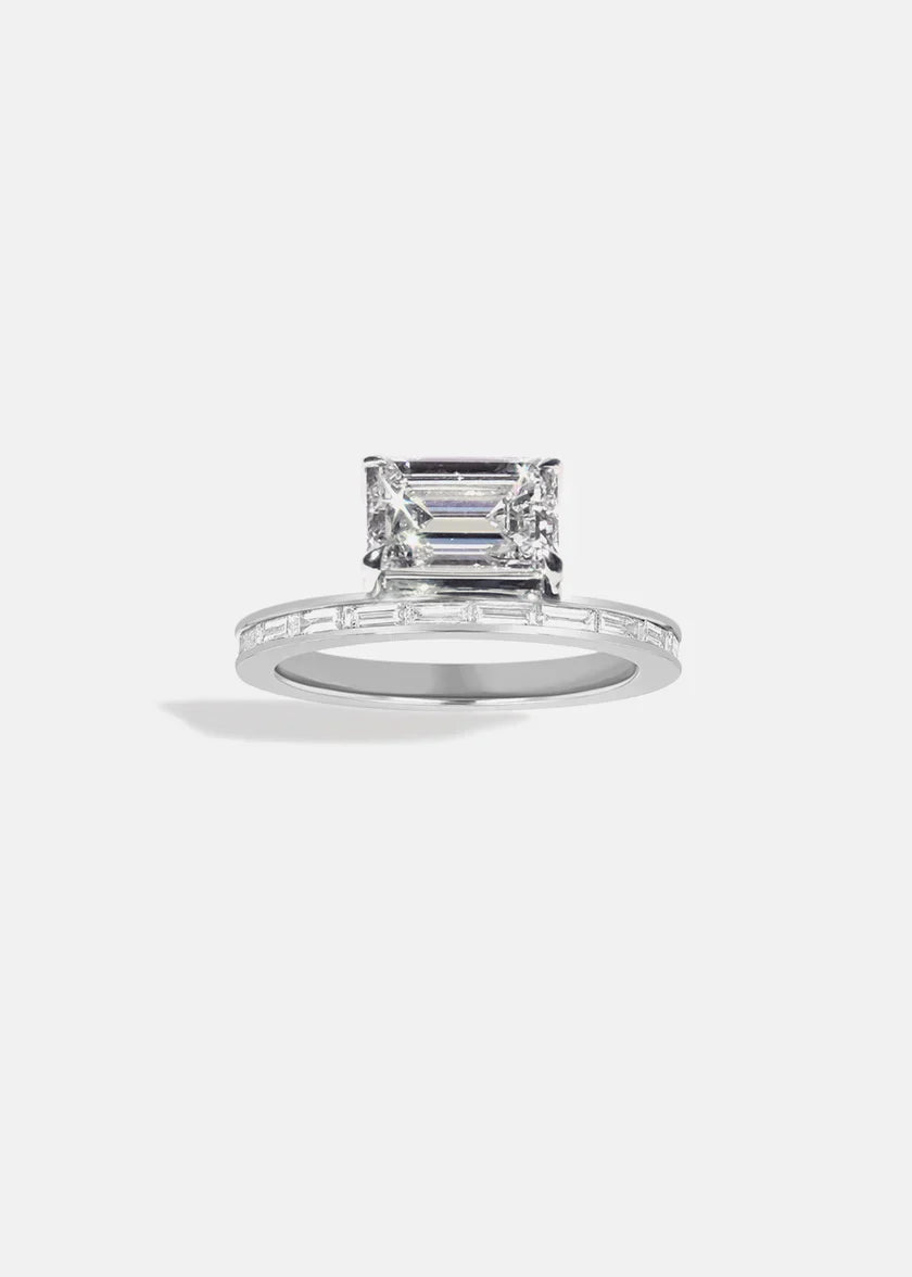 2.50ct Emerald Floating E/VS CVD Diamond Pave Engagement Ring With Wedding Band