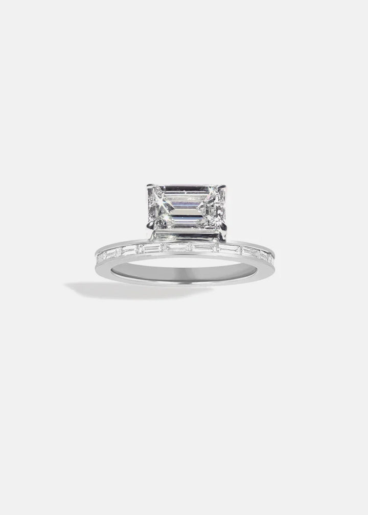 2.50ct Emerald Floating E/VS CVD Diamond Pave Engagement Ring With Wedding Band