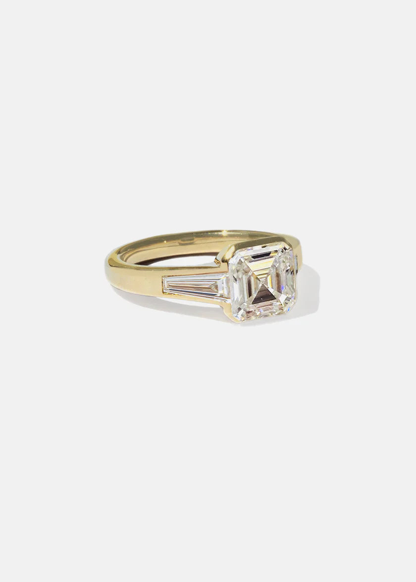 2.50CT Three Stone Asscher E/VS Lab Grown Diamond Unique Engagement Ring With Matching Band