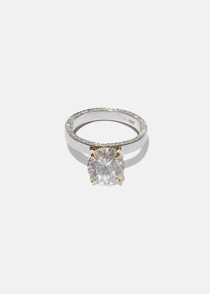 2.0ct Round Floating E/VS Lab Grown Diamond Unique Pave Engagement Ring With Wedding Band