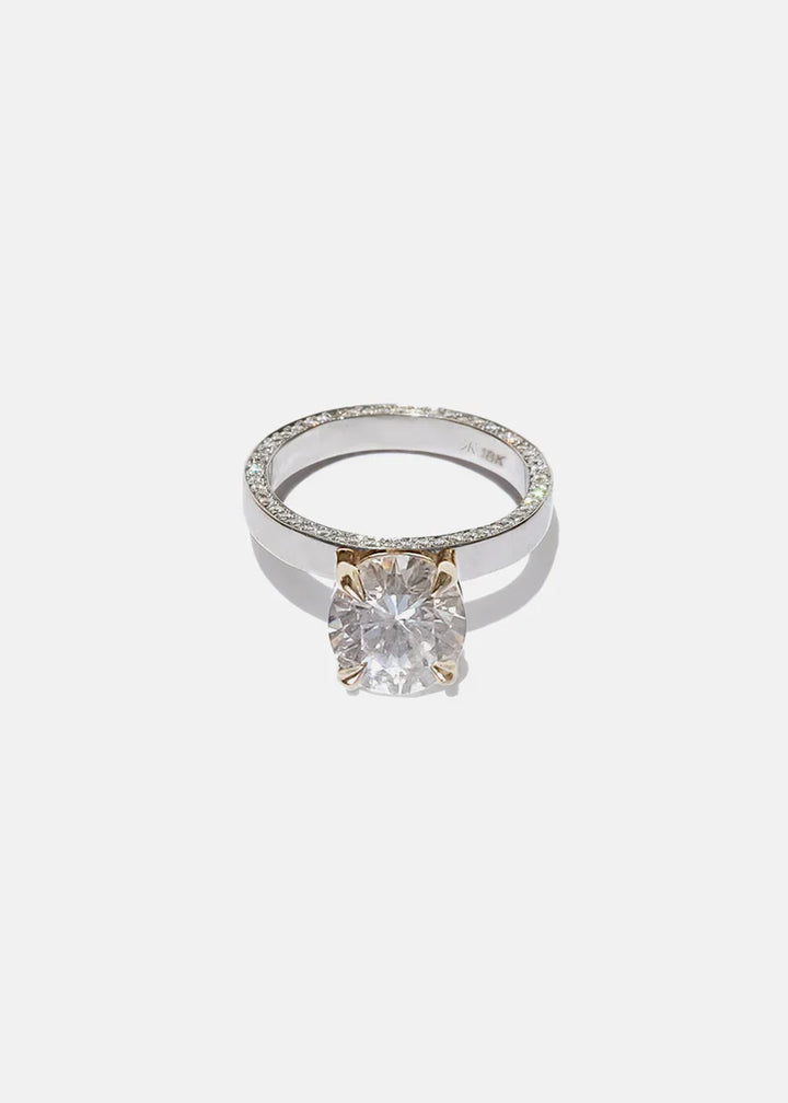 2.0ct Round Floating E/VS Lab Grown Diamond Unique Pave Engagement Ring With Wedding Band