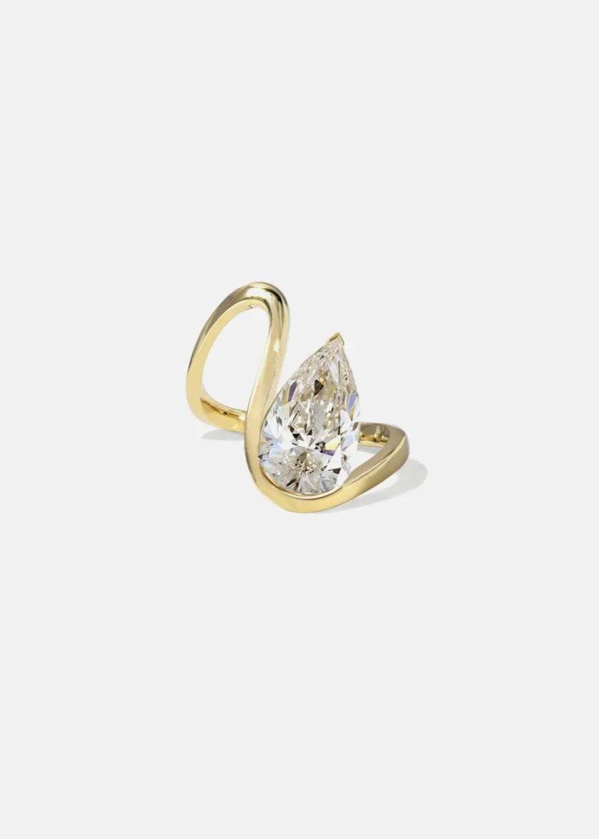 1.50CT Pear Floating E/VS Lab Grown Diamond Curved Band Unique Engagement Ring With Matching Wedding Band