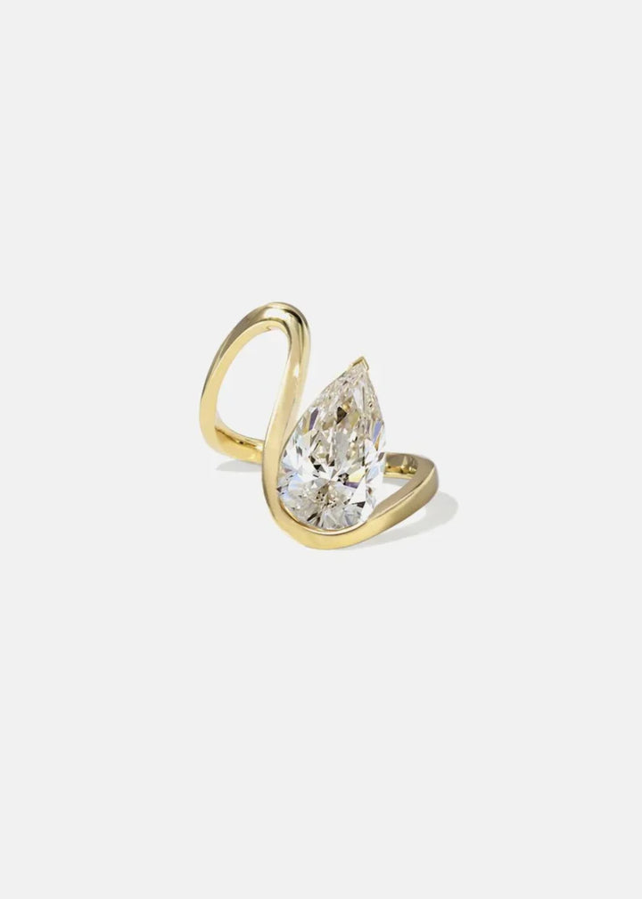 1.50CT Pear Floating E/VS Lab Grown Diamond Curved Band Unique Engagement Ring With Matching Wedding Band
