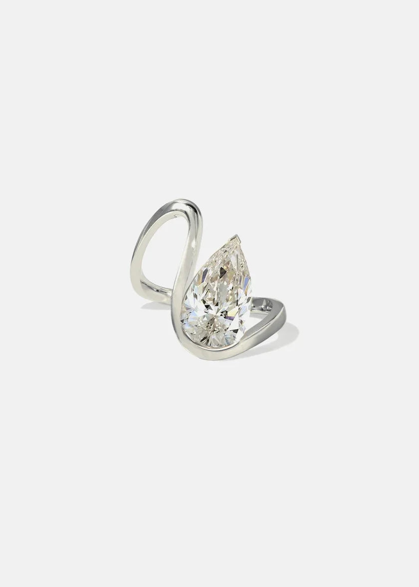 1.50CT Pear Floating E/VS Lab Grown Diamond Curved Band Unique Engagement Ring With Matching Wedding Band