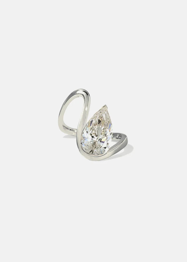 1.50CT Pear Floating E/VS Lab Grown Diamond Curved Band Unique Engagement Ring With Matching Wedding Band
