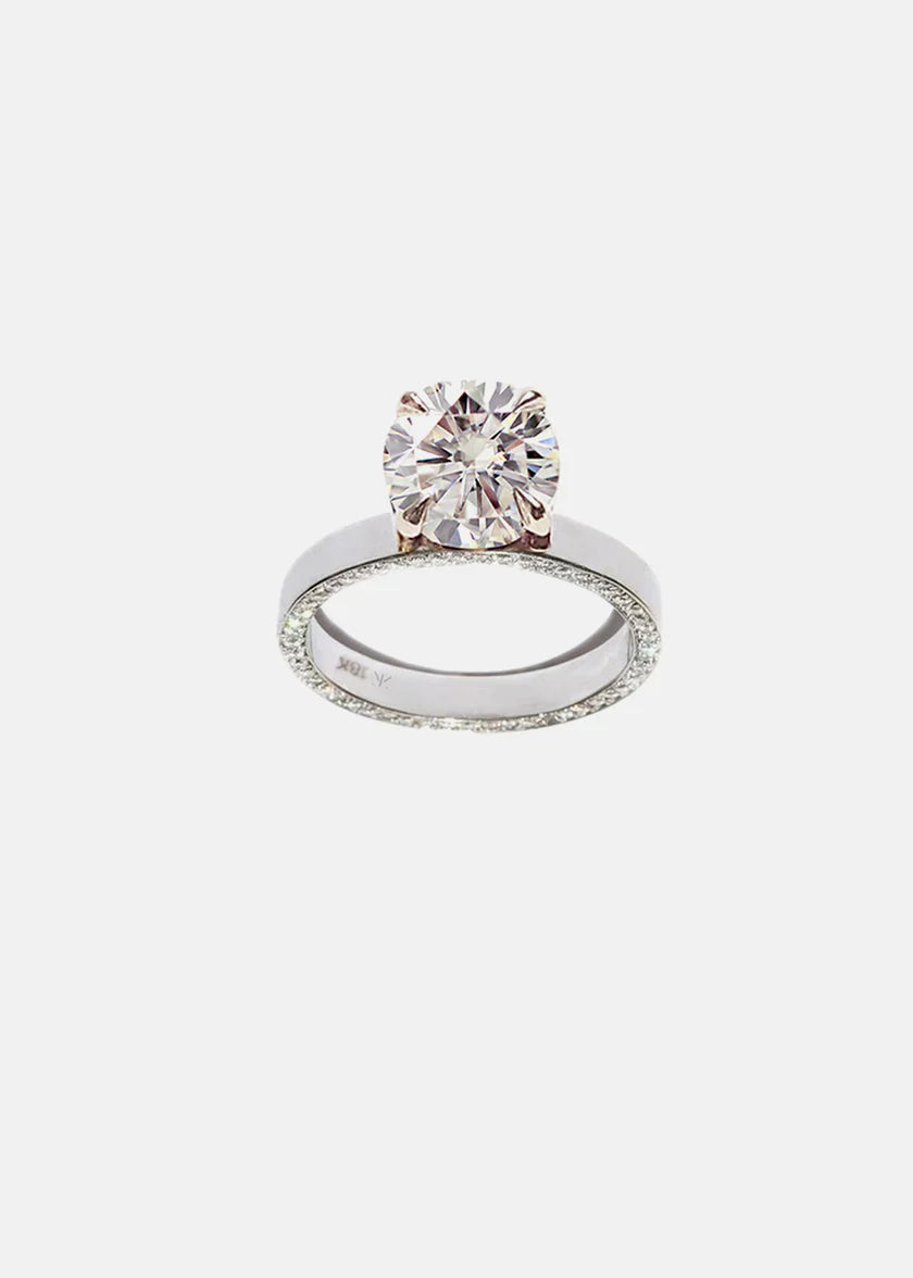 2.0ct Round Floating E/VS Lab Grown Diamond Unique Pave Engagement Ring With Wedding Band