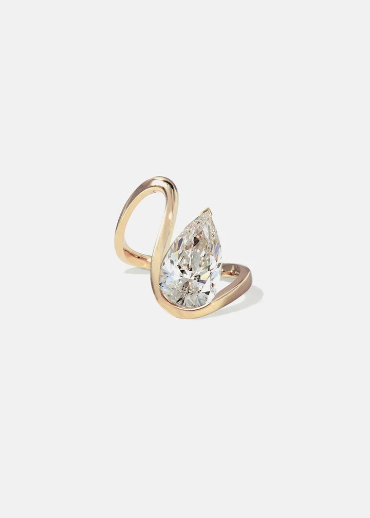 1.50CT Pear Floating E/VS Lab Grown Diamond Curved Band Unique Engagement Ring With Matching Wedding Band