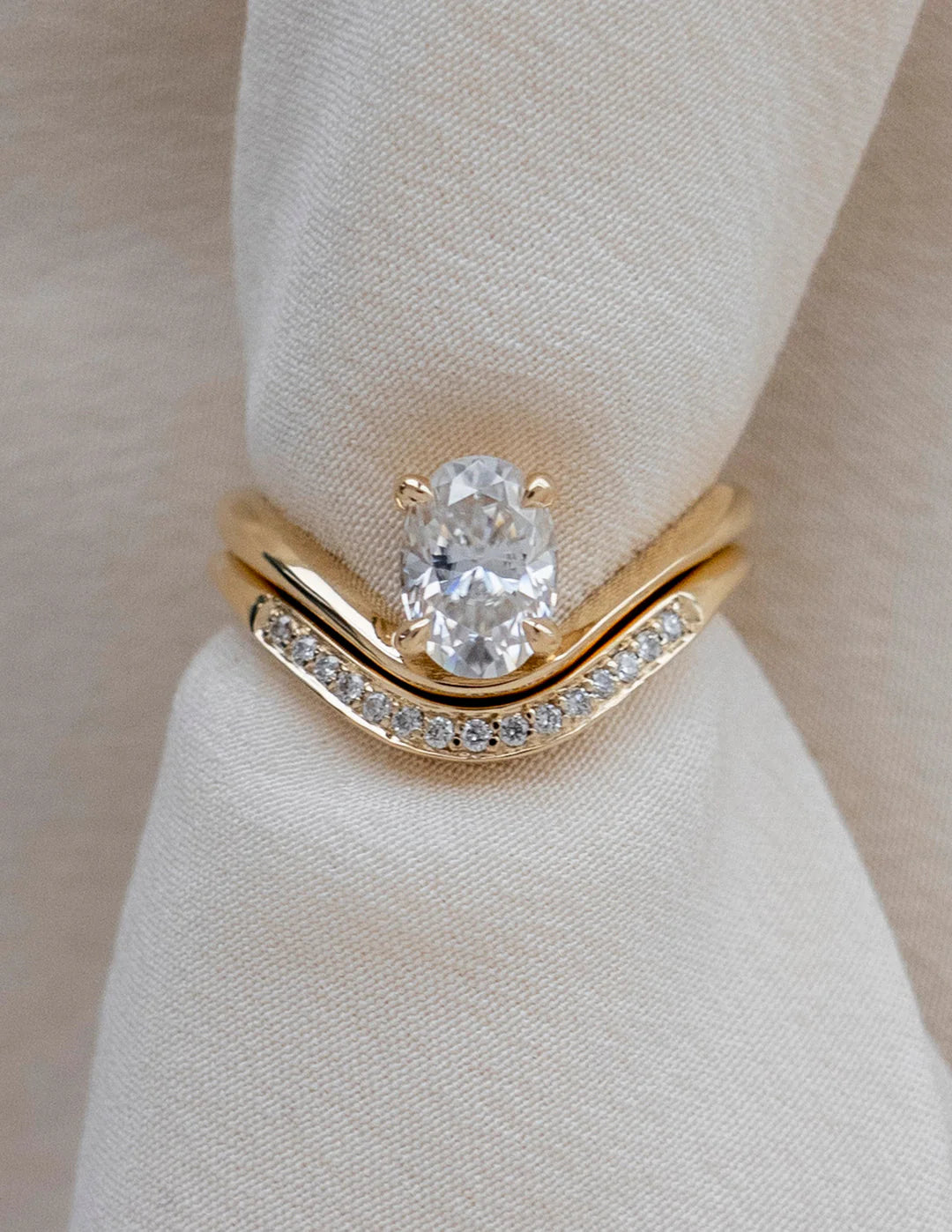 Oval Lab Diamond Engagement Ring With Matching Wedding Band