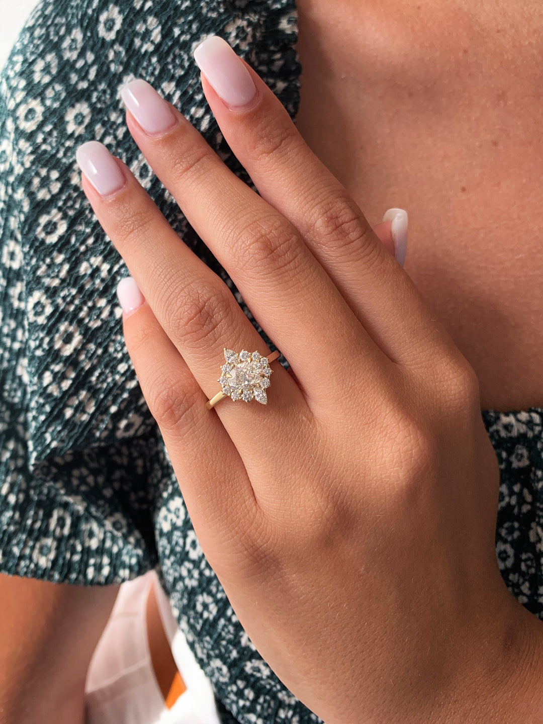 Oval Lab Grown Diamond Cluster Engagement Ring
