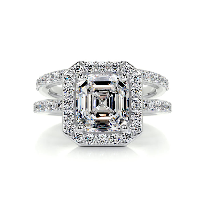 Asscher Halo Pavé Lab Diamond Bridal Ring Set