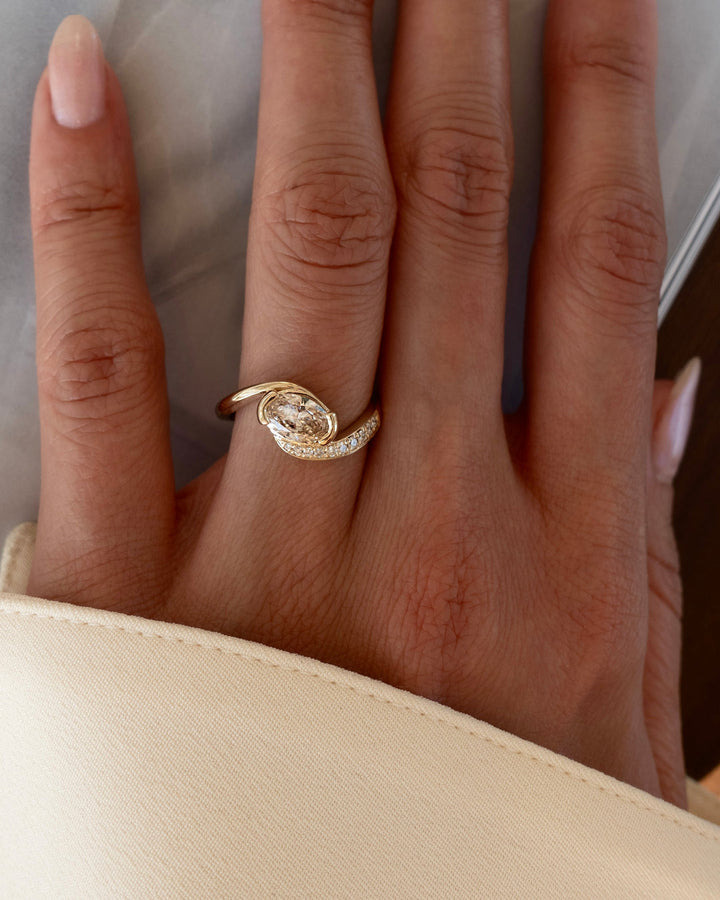 Champagne Oval Lab Grown Diamond Pavé Engagement Ring