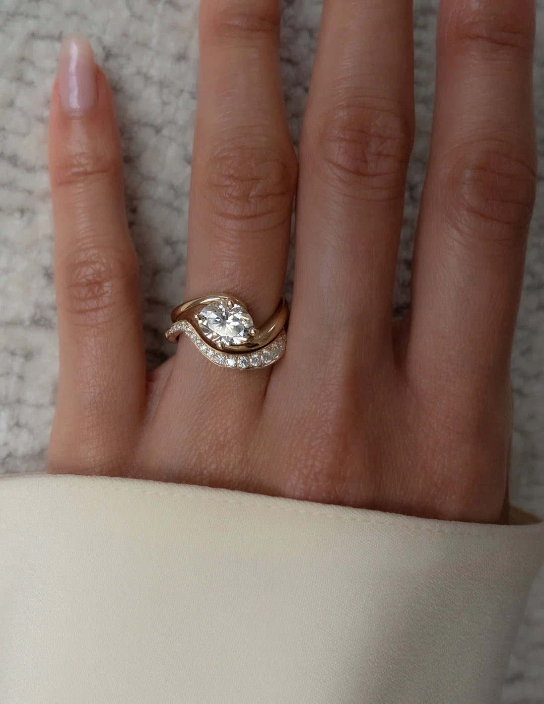 Oval East West Lab Grown Diamond Engagement Ring With Matching Band