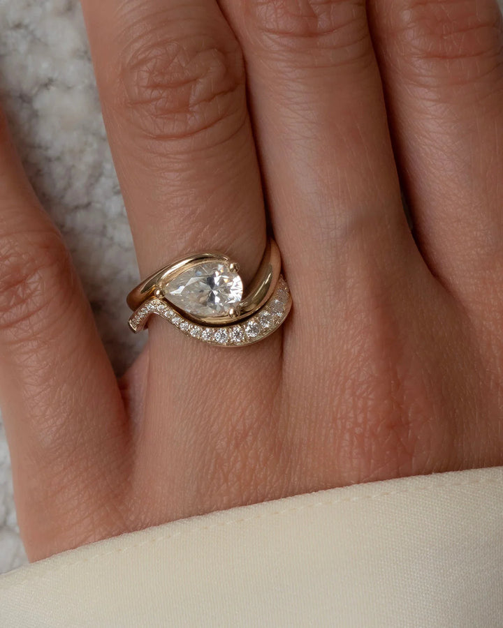 Pear East West Tension Style Lab Grown Diamond Engagement Ring With Matching Band