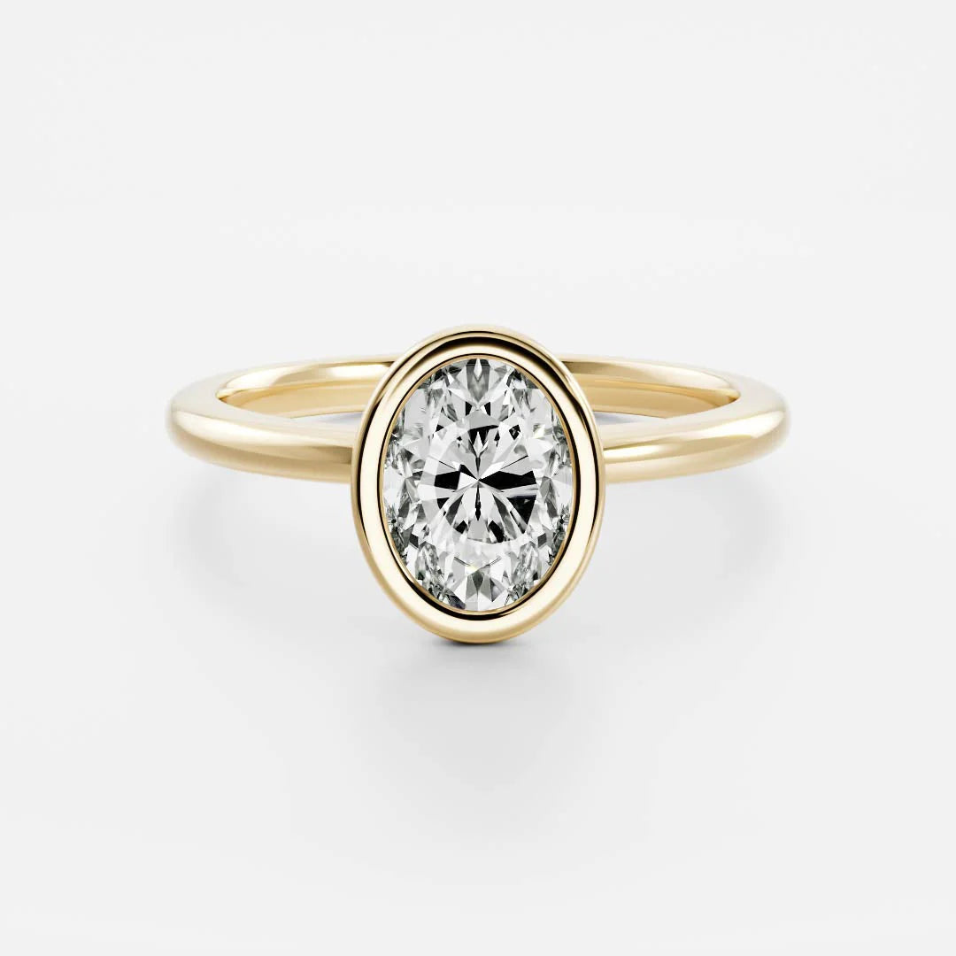 1 carat oval bezel engagement ring lab grown diamond IGI certified solitaire