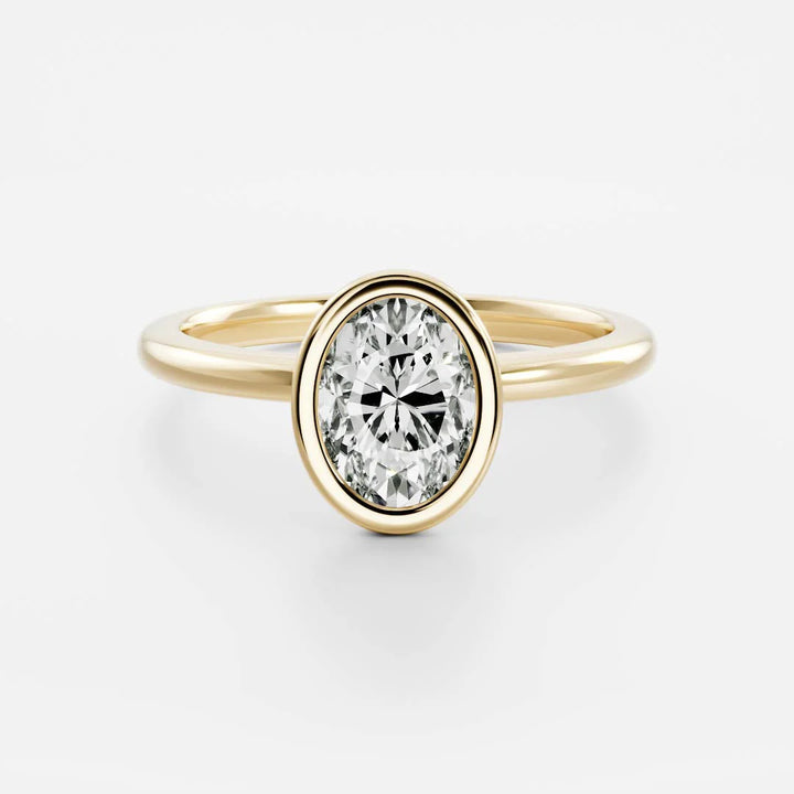 1 carat oval bezel engagement ring lab grown diamond IGI certified solitaire