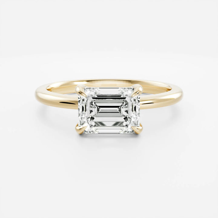1 carat east west emerald solitaire engagement ring lab grown diamond IGI certified