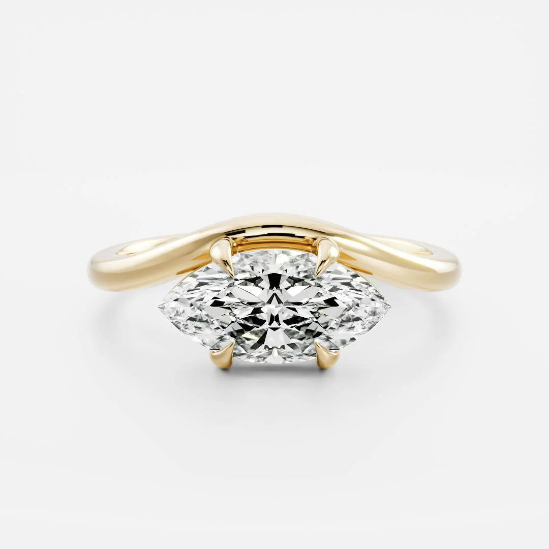 1 carat east west marquise curved solitaire engagement ring lab grown diamond IGI certified