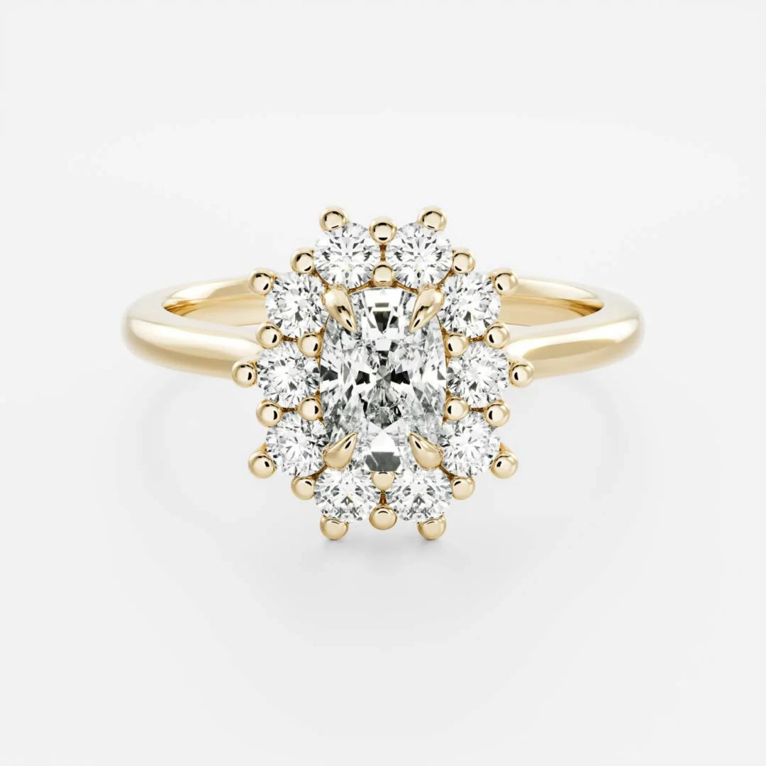 1 carat elongated cushion halo cluster engagement ring lab grown diamond IGI certified