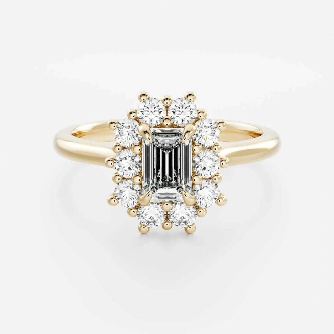 1 carat emerald halo cluster engagement ring lab grown diamond IGI certified