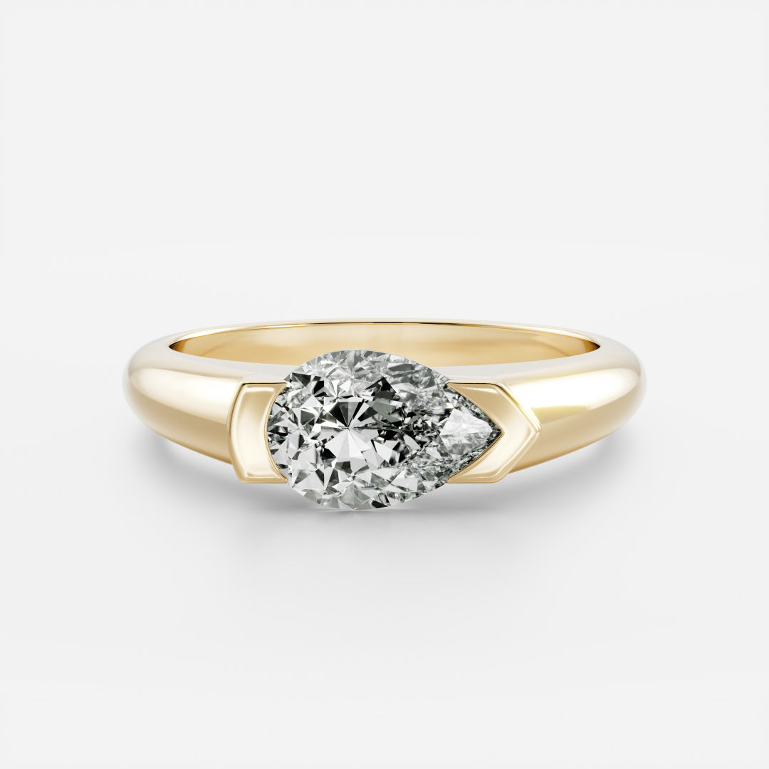 1 carat pear half bezel engagement ring lab grown diamond signet style IGI certified